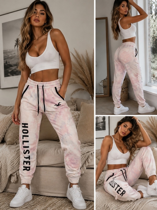 Hollister Pants - Hollister Womens Tie Dye Jogger Sweatpants Pink Logo Fleece Lounge Pants